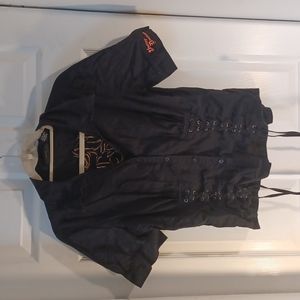 Harley Davidson Womens button up Shirt w/ Corset lace-Up Ribbon Ties Black